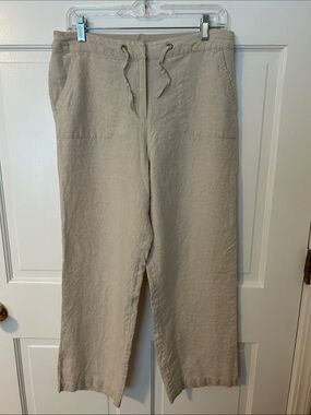 Charter Club Beige Linen-Blend Drawstring Pants M